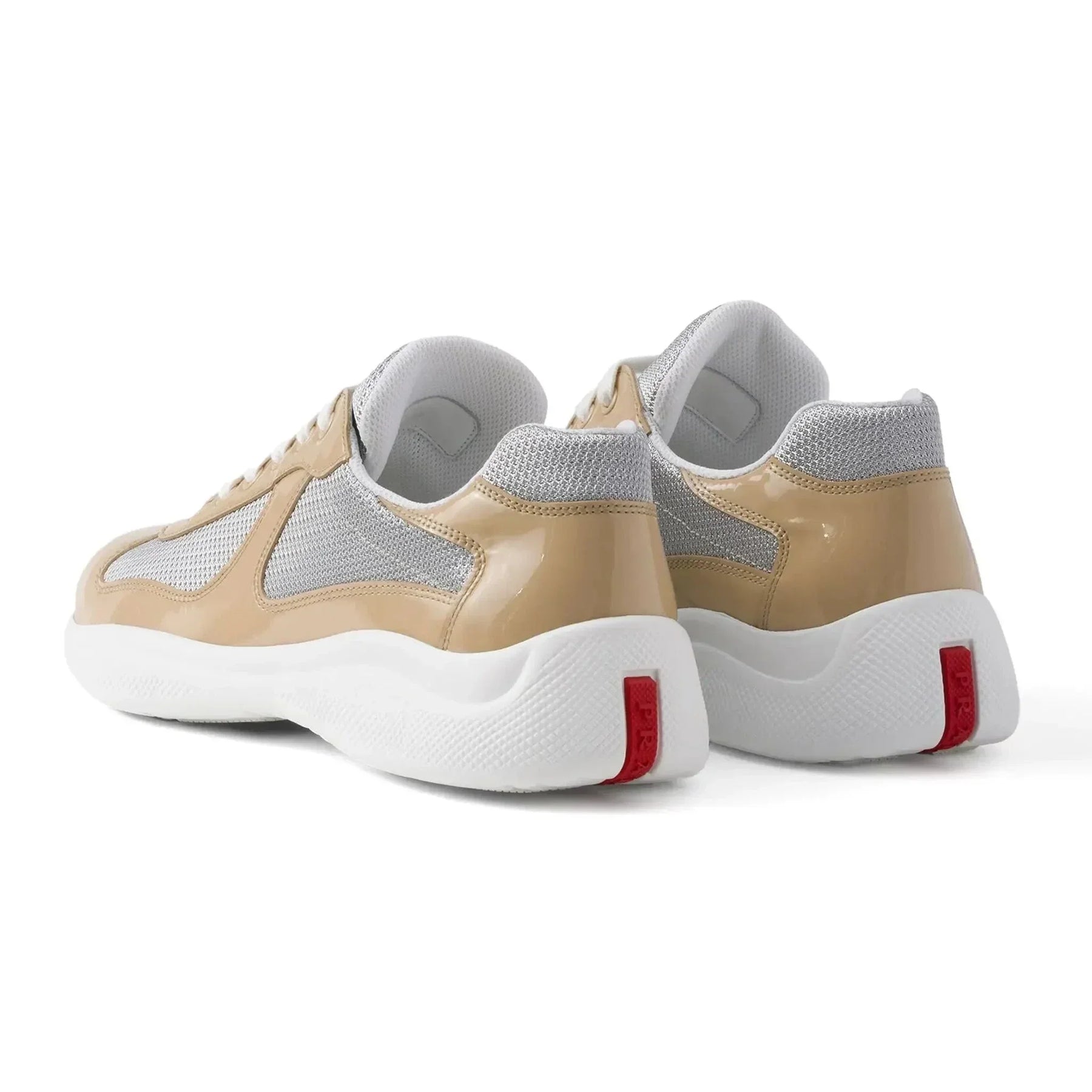 Prada Americas Cup Logo Patch Patent Beige Sneaker