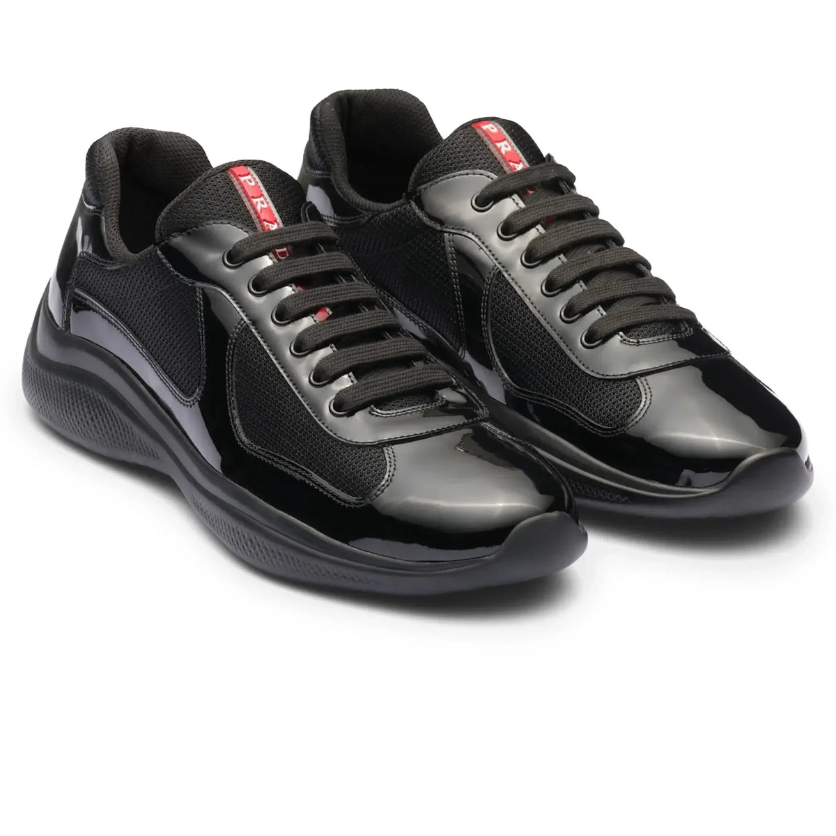 Prada Americas Cup Patent Leather And Technical Fabric Black Sneakers